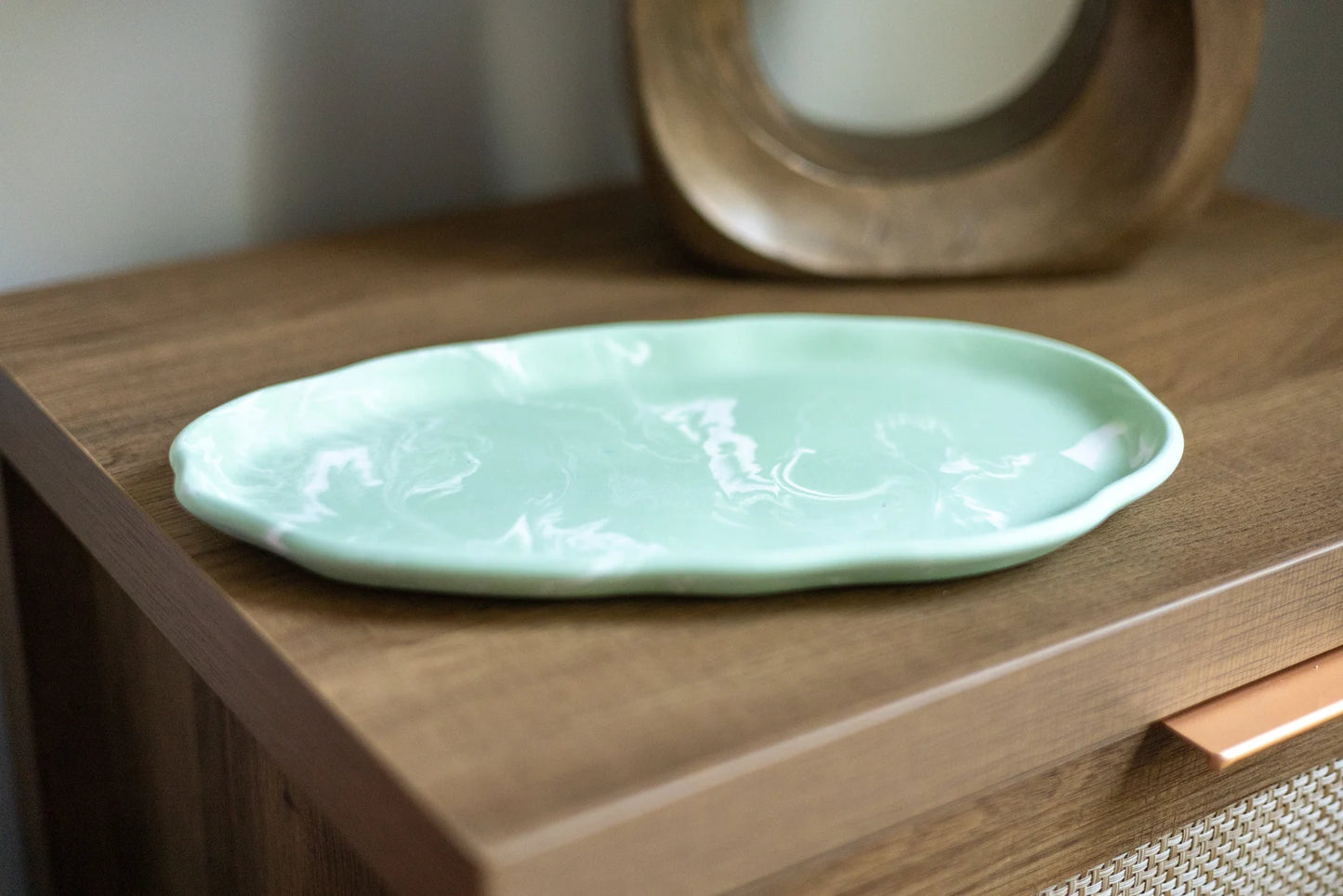 Sage Green Marble Leaf Tray
